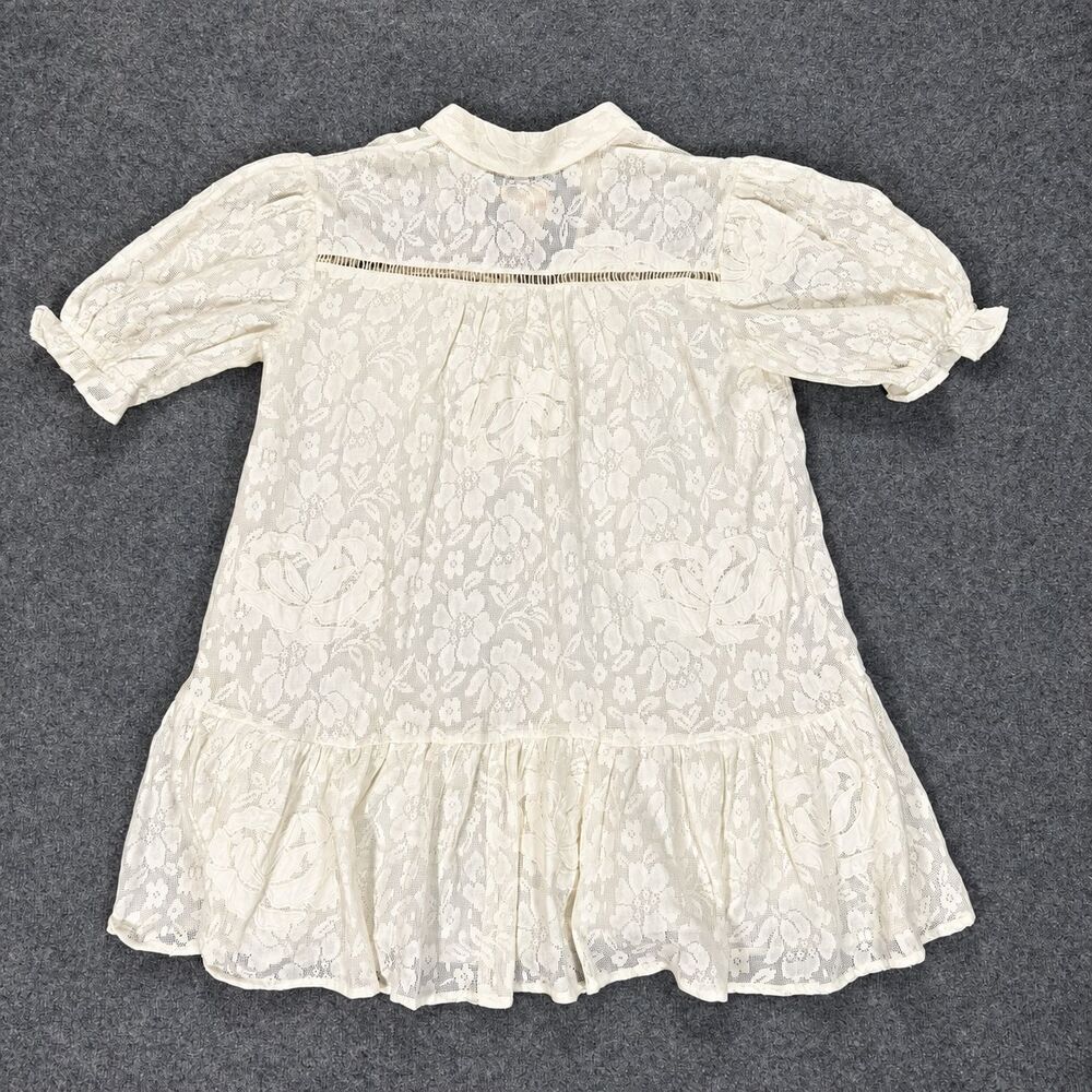 NWT Anthropologie Porridge Tiered Lace Tunic Mini Dress L Ivory Floral Cotton - Picture 3 of 6
